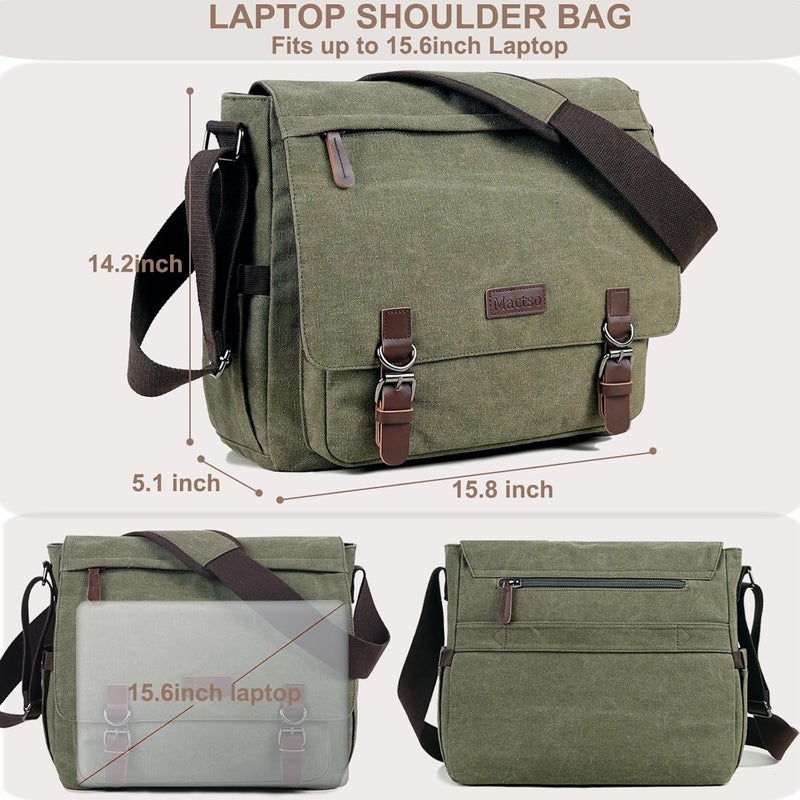 Mactso Canvas Messenger Bag for Men Women,Travel Satchel Shoulder bag 15.6 Inch Laptop Bag briefcase Business - Image 2
